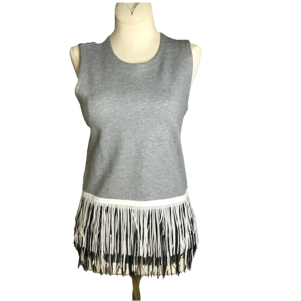 J CREW WOMENS GRAY KNIT TOP WITH FUN FRINGE SIZE S SLEEVELESS GenZ Rare Find